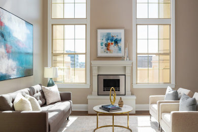 Large transitional living room photo in Denver