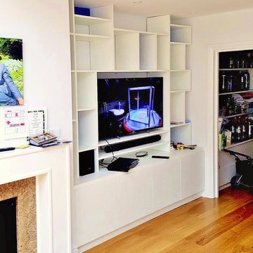 Bespoke Media Unit with Puzzle adjustable bookcases for Living room