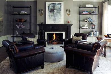 Living room - traditional living room idea in Dallas with gray walls