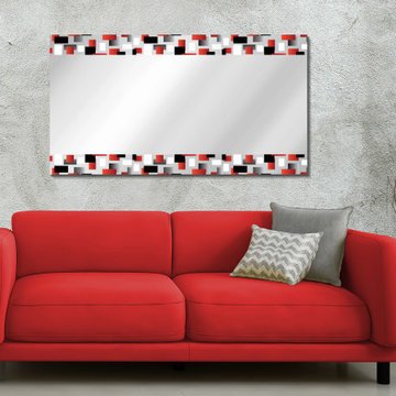 Black and Red Checker Double Boarded Digital Imaged Wall Framed Mirror