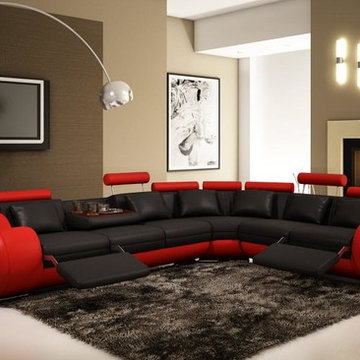 Black and Red Sectional Sofa With Adjustable Headrest