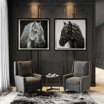 Black & White Horse Paintings for Contemporary Interior