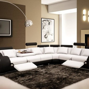 Black and White Leather Sectional Sofa With Adjustable Headrests