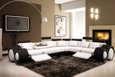 Black and White Leather Sectional Sofa With Adjustable Headrests