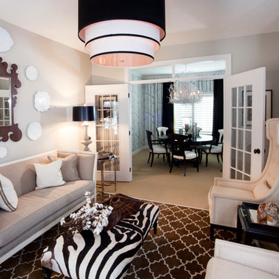 Example of an eclectic living room design in Other with gray walls