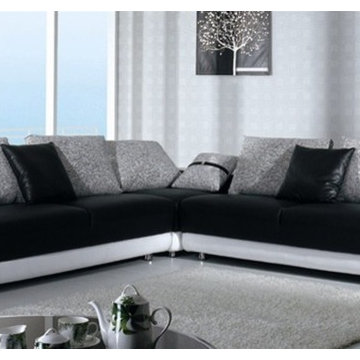 Black and White Sectional Sofa in Top Grain Leather