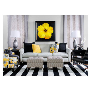 Grey black and yellow living room best sale