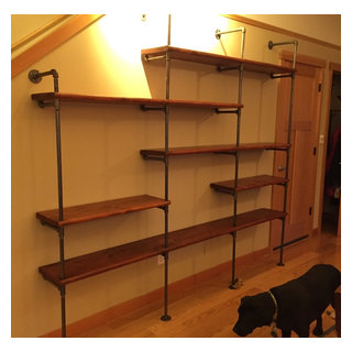 Black Iron Pipe Shelves - Transitional - Living Room - Portland | Houzz