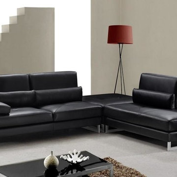 Black Leather Sectional Sofa with Adjustable Back