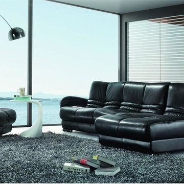 Black Leather Sectional Sofa with chair