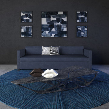 Black Magic: Madison Sofa in Blue Print Plush Velvet