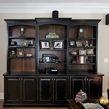 Black Painted Bookcase with beadboard interior
