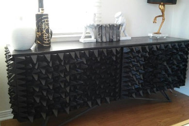 Black painted raw wood interesting dresser for client in Marina Del Rey