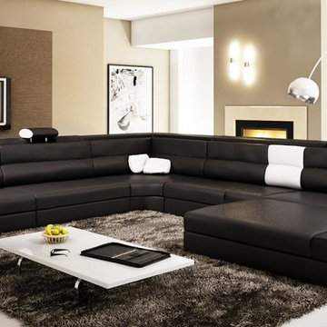 Black Sectional Set with 2 Decorative Lights with Adjustable Headrests