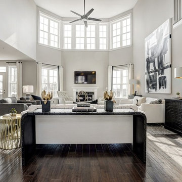 Black, White & Gold Open Concept Living Room