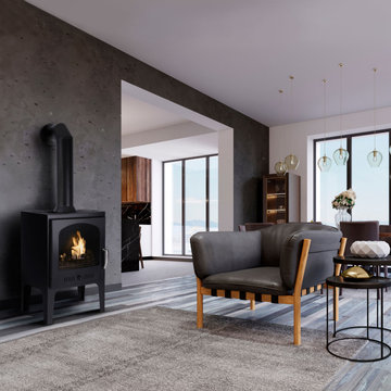 Black Wood Burner Style Bioethanol Stove in a modern interior