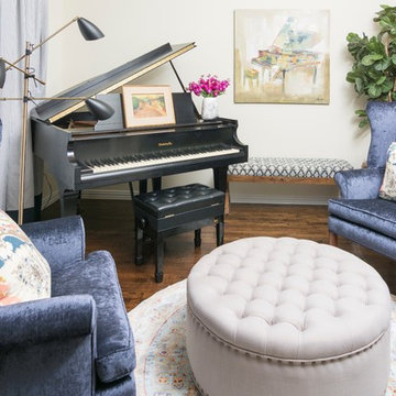 Blue and White Dining Room & Piano Room