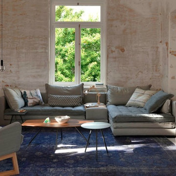 Blue Overdyed vintage rug in a living room