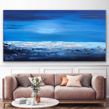 Blue shore 72x36 inches Large Modern Contemporary Coastal Painting Custom ORDER