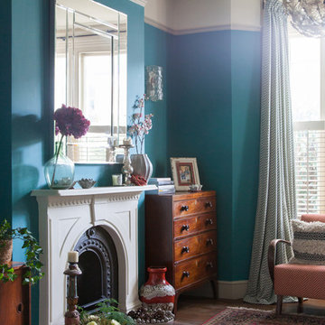 Bold colour living space with vintage finds