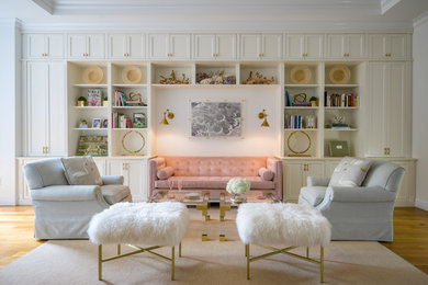 Elegant formal medium tone wood floor living room photo in Boston