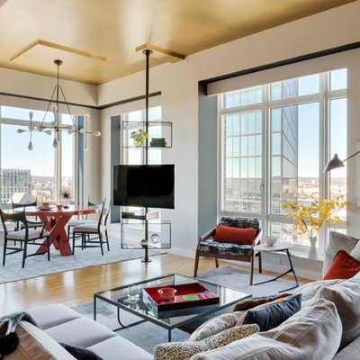 Living room - mid-sized contemporary formal and open concept living room idea in Boston with beige walls