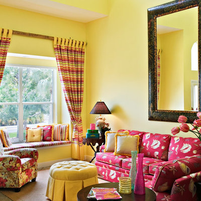 Inspiration for a contemporary living room remodel in Baltimore with yellow walls