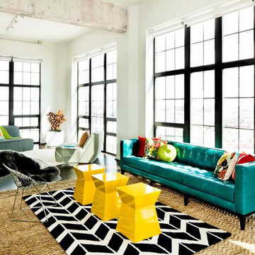 Bright and bold loft living room