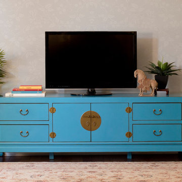 Bright Blue TV Stand Cabinet - Chinese Ming Style