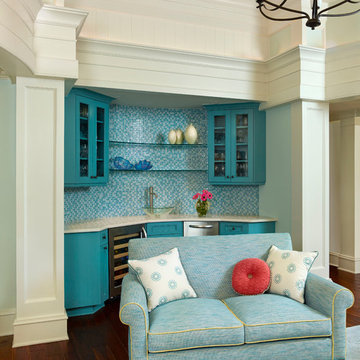 Bright Teal Wet Bar off of Living Room