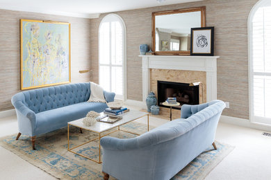 Example of a transitional living room design in Charleston