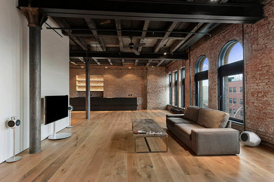 Inspiration for an industrial living room remodel in New York