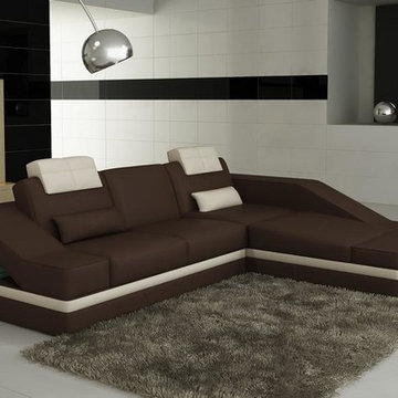 Brown and White Bonded Leather Sectional Sofa with Chsise