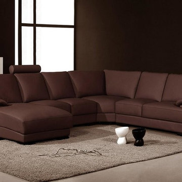Brown Leather Sectional Sofa with Chaise