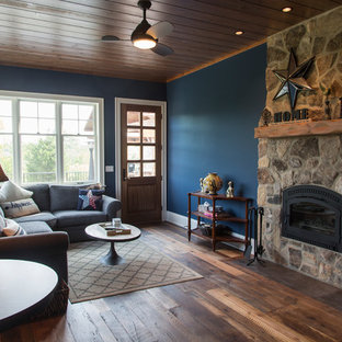 75 Beautiful Rustic Living Room with Blue Walls Pictures & Ideas