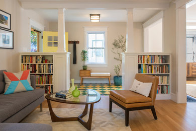 Arts and crafts light wood floor living room photo in DC Metro