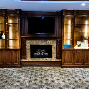 Cabinets, Fireplace and Coffered Ceiling