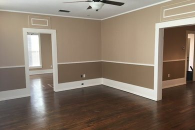 Example of a small transitional open concept light wood floor living room design in Dallas