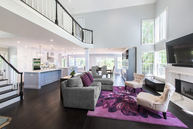 Living room - large traditional dark wood floor and brown floor living room idea in Los Angeles