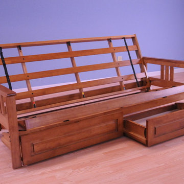 Caleb Frame with Barbados Finish and Storage Drawers in Bed Position