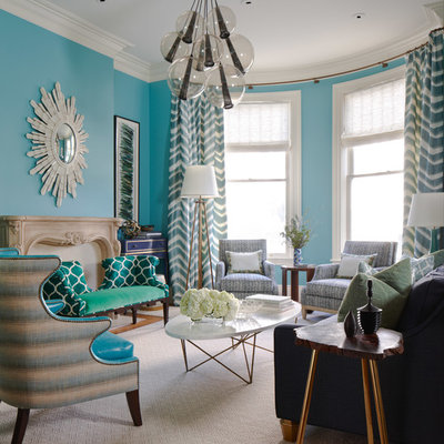 Living room - contemporary living room idea in San Francisco with blue walls