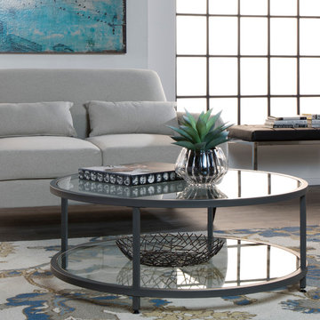 CAMBER 38" ROUND COFFEE TABLE PEWTER / CLEAR GLASS 71003