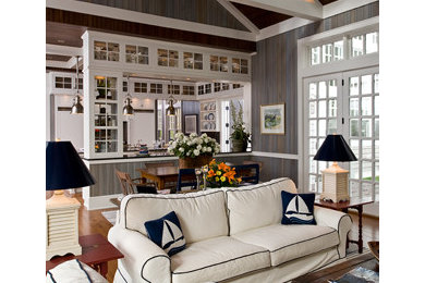 Example of a beach style living room design in Grand Rapids