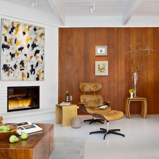 75 Beautiful Mid Century Modern Living Room With A Brick Fireplace Pictures Ideas June 2021 Houzz