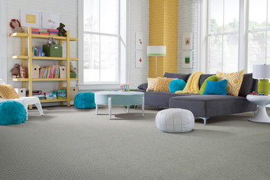 Living room - modern carpeted living room idea in Toronto