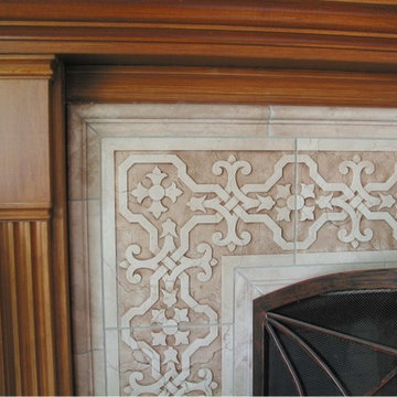 Carved Marble Tile Fireplace Surround