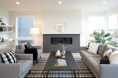 Example of a transitional living room design in Seattle