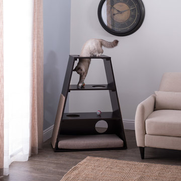 Cat Pyramid Play Tower with Bed in Espresso / Sand #61007