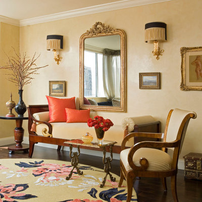 Living room - mid-sized traditional dark wood floor living room idea in New York with beige walls