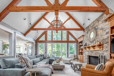 Mountain style living room photo in Raleigh